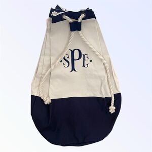 Canvas XL Drawstring Backpack Hand Crafted Bag Carry On Monogram Embroidered